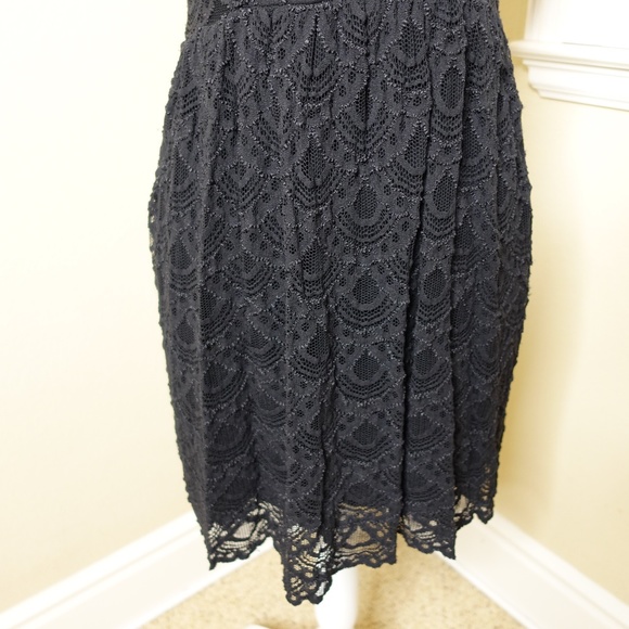 Bloomingdale's Aqua Black Lace V-Neck Fit & Flare Dress - Picture 3 of 8